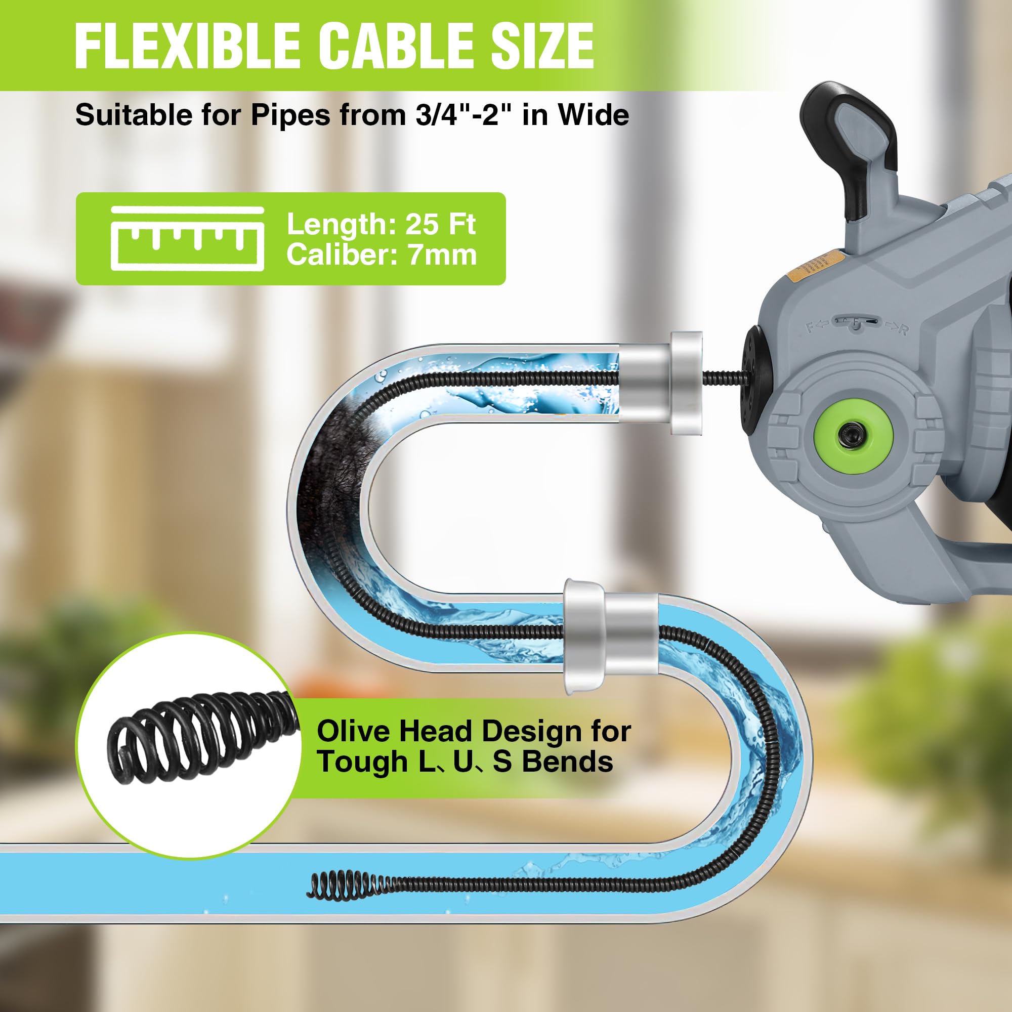 WORKPRO 20V Cordless Drain Auger Snake Kit - 25Ft Heavy Duty Plumbing Snake with 2.0AH Battery & Charger for Clogged Toilet, Shower, Sink, Sewer Line (Fits 3/4