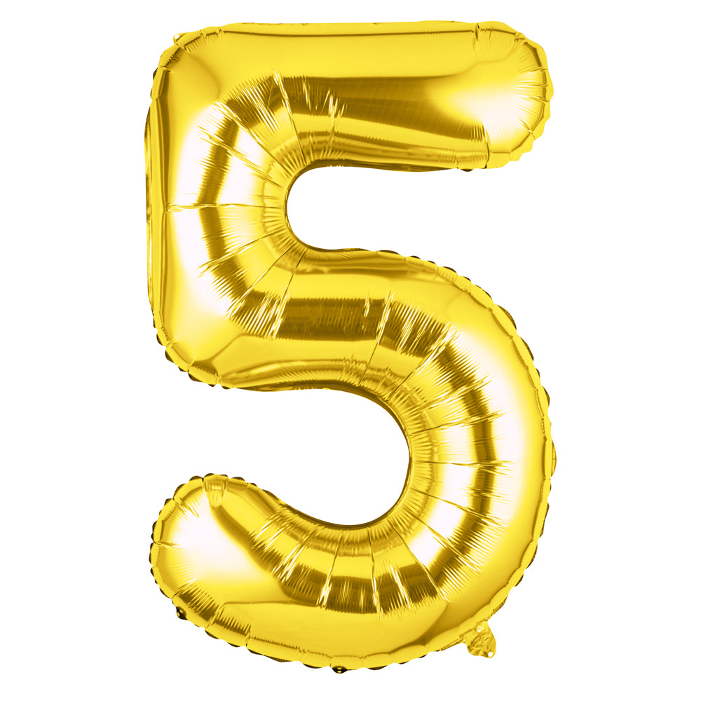 Balloonify Gold Mylar Number 5 Balloon - 40 Inch Large Foil Balloon for Birthdays, Parties & Celebrations - 1 Count Box
