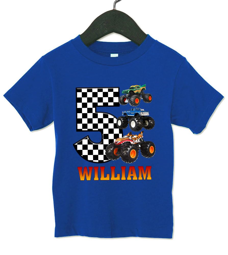 Custom Racing Cars Birthday Shirt for Toddlers - Personalized Monster Truck T-Shirt for Boys - Kids Race Car Themed Birthday Outfit - Perfect for Birthday Parties, Races & Special Events