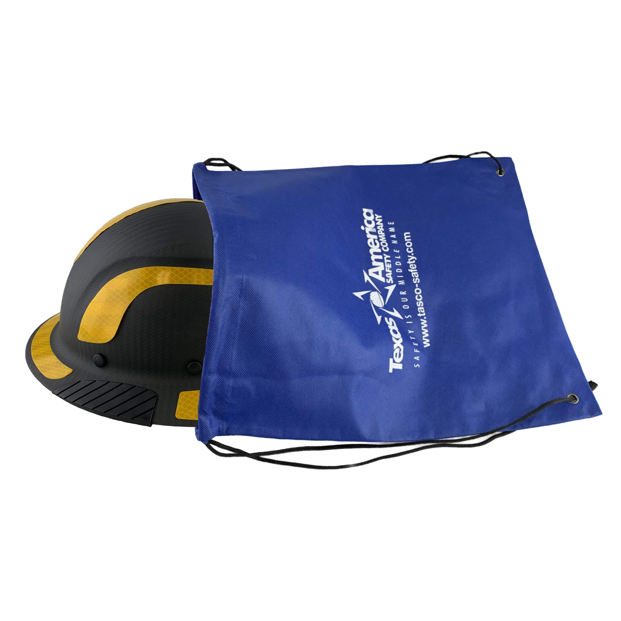 Premium Carbon Fiber Full Brim Safety Helmet - ANSI Certified Lift Hard Hat with Yellow Reflective Decals & Free Tote Bag - Matte Black Construction Helmet for Work, Roofing, and Industrial Safety