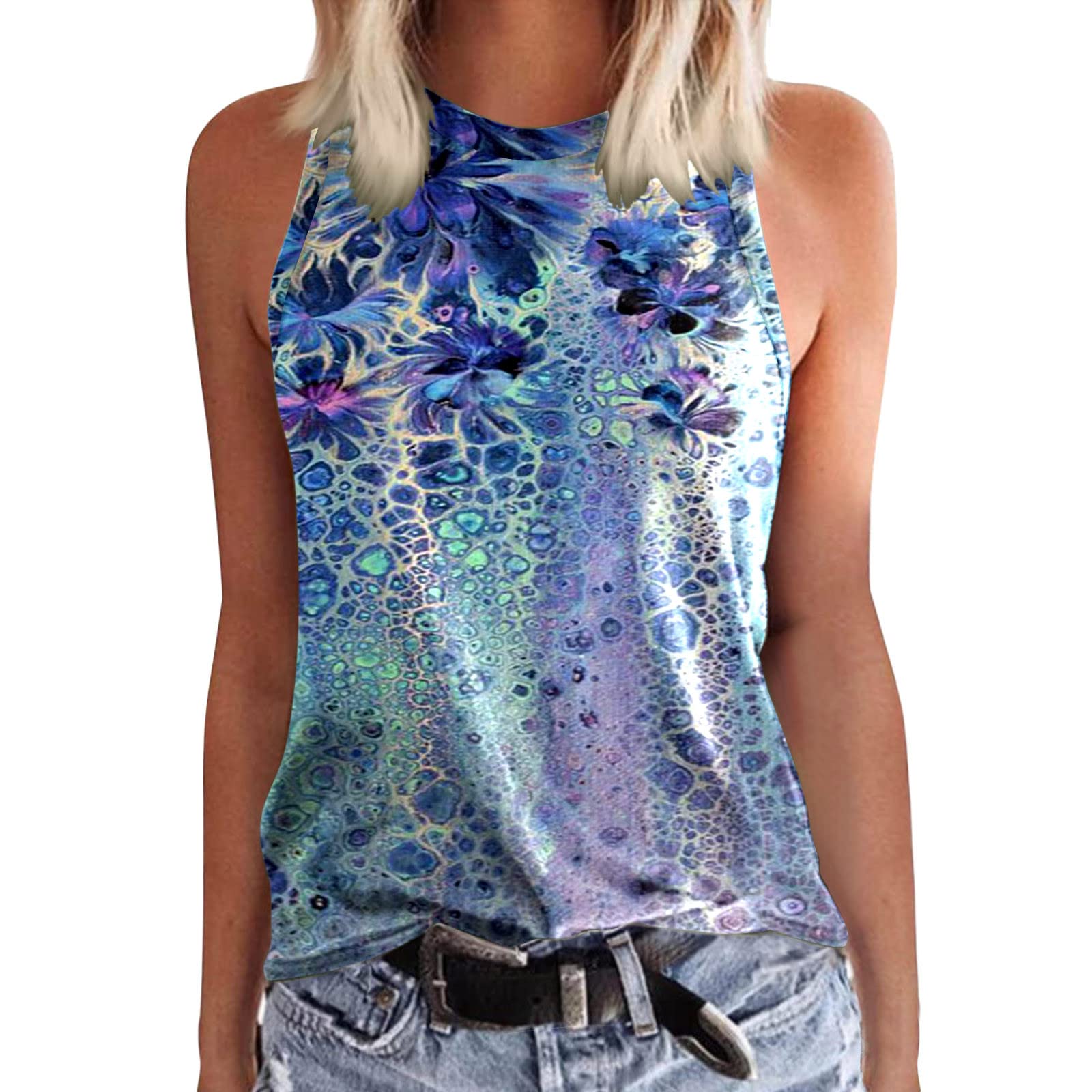 Women's Cropped Tank Tops - Sleeveless Crewneck Summer Shirts with Casual Print, Loose Fit Basic Tees for Beach, Gym, and Everyday Wear