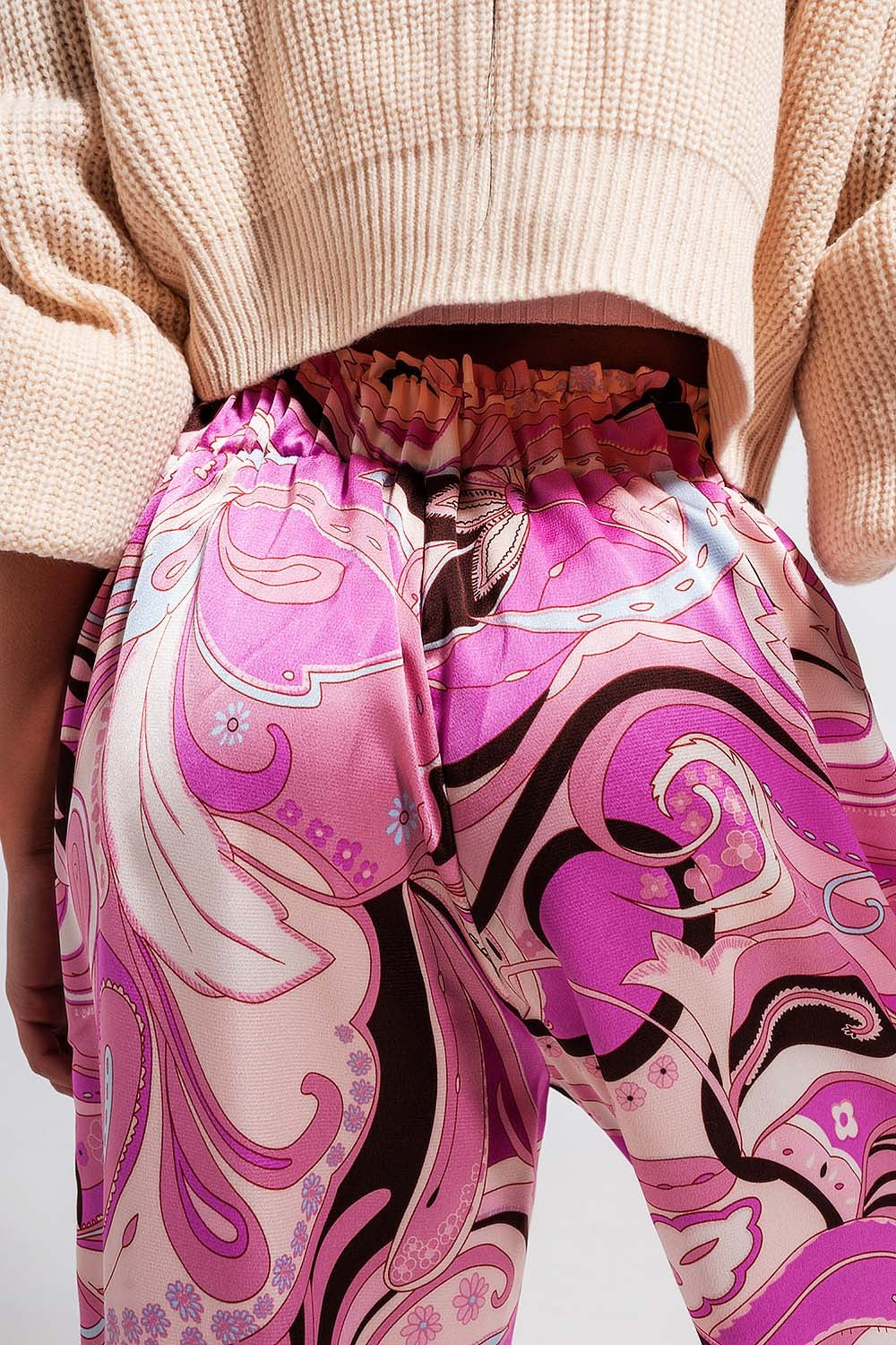 Women's Wide Leg Pants with Pink Belt - Comfortable High Waist Trousers for Casual Wear & Office Outfits