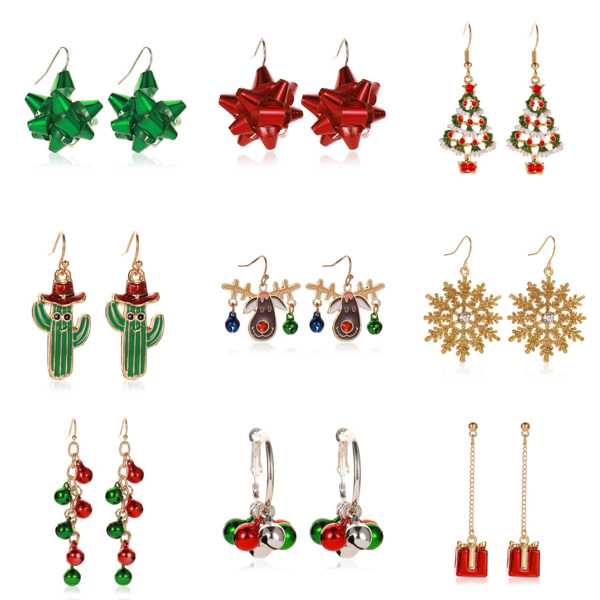 Festive Red Bow Snowflakes Jingle Bell Earrings for Christmas | Holiday Party Jewelry Gift for Women | Perfect for Xmas Celebrations & Winter Gatherings