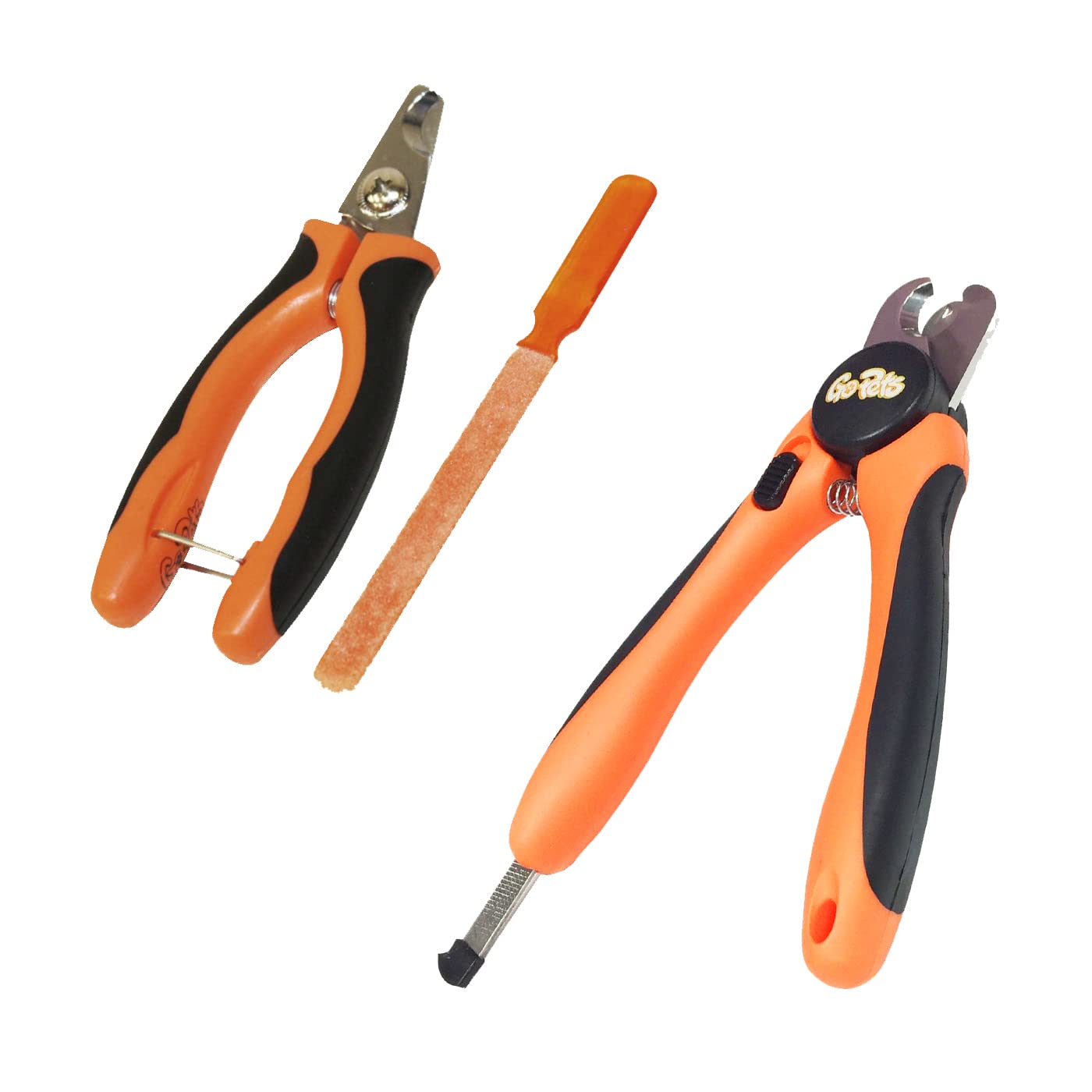 GoPets Professional Dog & Cat Nail Clippers Set - Large & Small Pet Nail Trimmers with Safety Guard, Angled Blades & Free Nail File Grinder - Perfect for Home Grooming & Pet Care Routine
