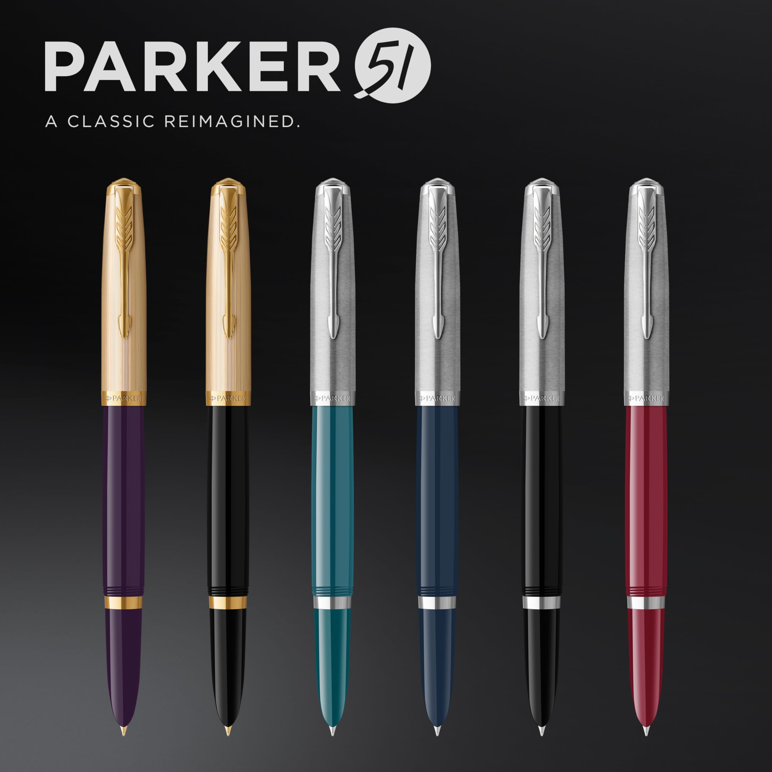 Parker 51 Fountain Pen - Teal Blue Barrel with Chrome Trim, Fine Nib & Black Ink Cartridges (Gift Box Included) - Perfect for Writing, Collecting & Luxury Gifts