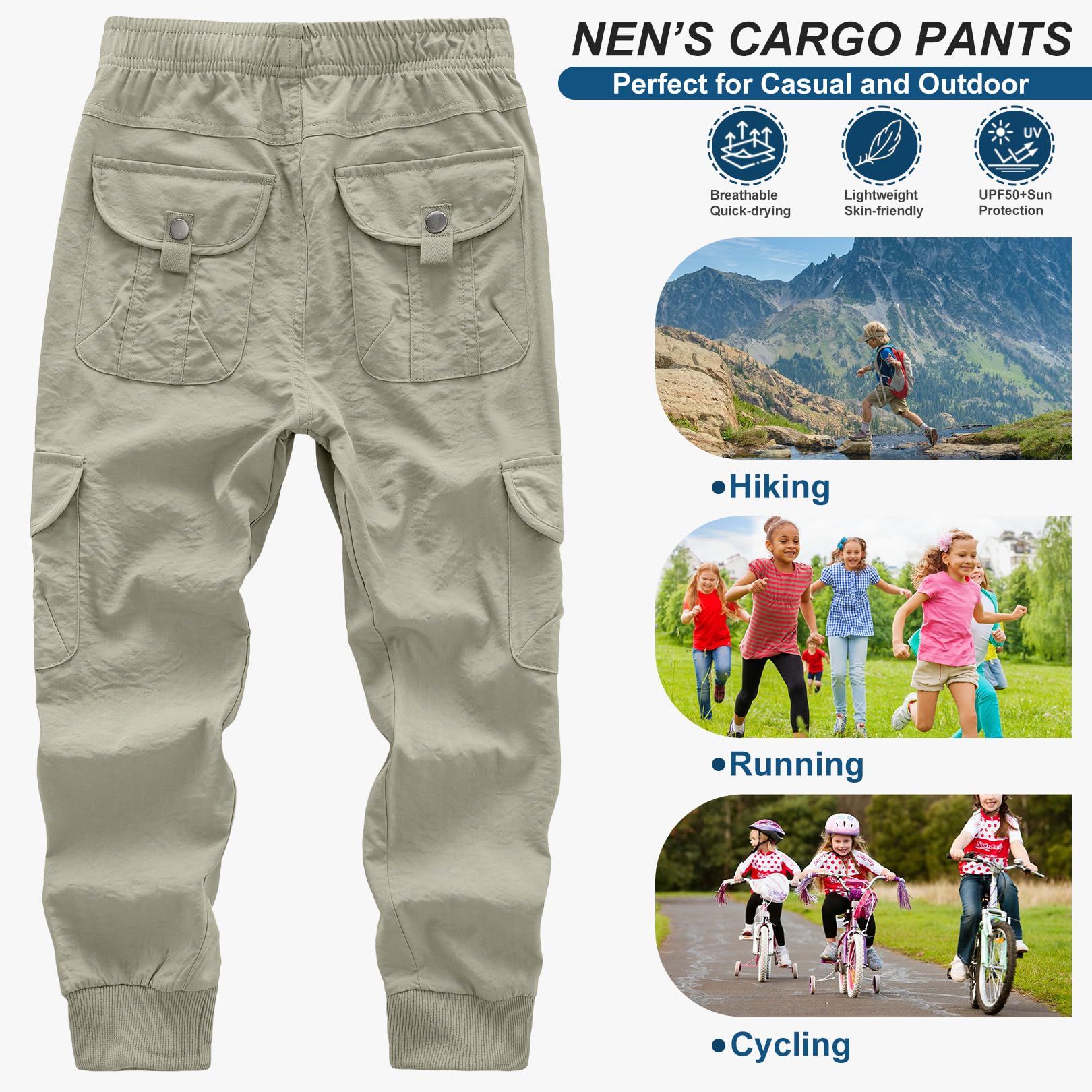 Boys Cargo Jogger Pants - Quick Dry Lightweight Hiking Sweatpants for Youth & Scouts | Comfortable Outdoor Activewear for Boys (Grey, 2XL) | Perfect for Camping, Hiking & School Activities