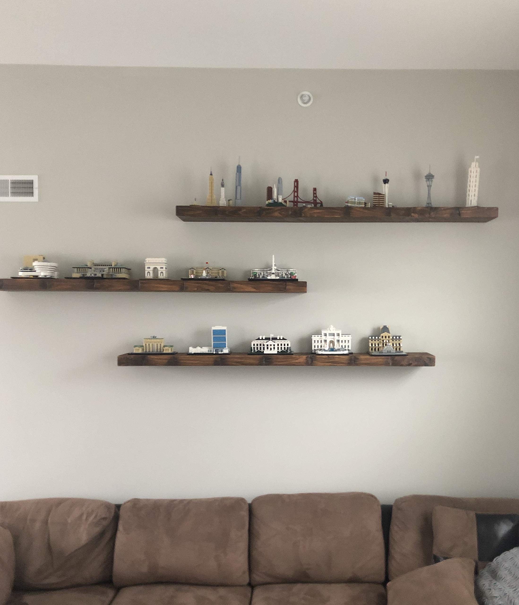 Joel's Antiques 42 Inch Floating Shelves for Wall - Natural Wood Wall Mounted Shelves with Easy Installation | Heavy Duty Rustic Bookshelves for Bathroom, Kitchen, Living Room Decor | Medium Brown 42x7x2 Inches | Perfect for Home Office, Bedroom Storage & Displaying Collectibles