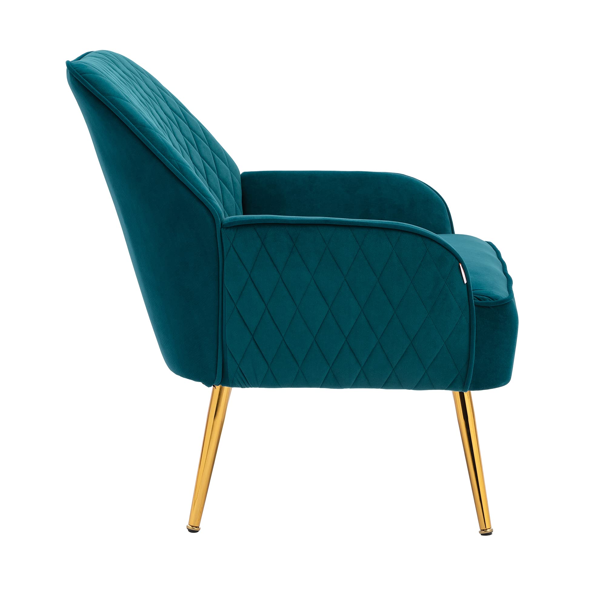 Velvet Accent Chair with Gold Metal Legs - Modern Upholstered Armchair for Living Room, Dining Room, Bedroom & Lounge - Comfortable Club Chair for Leisure & Guests (Teal)