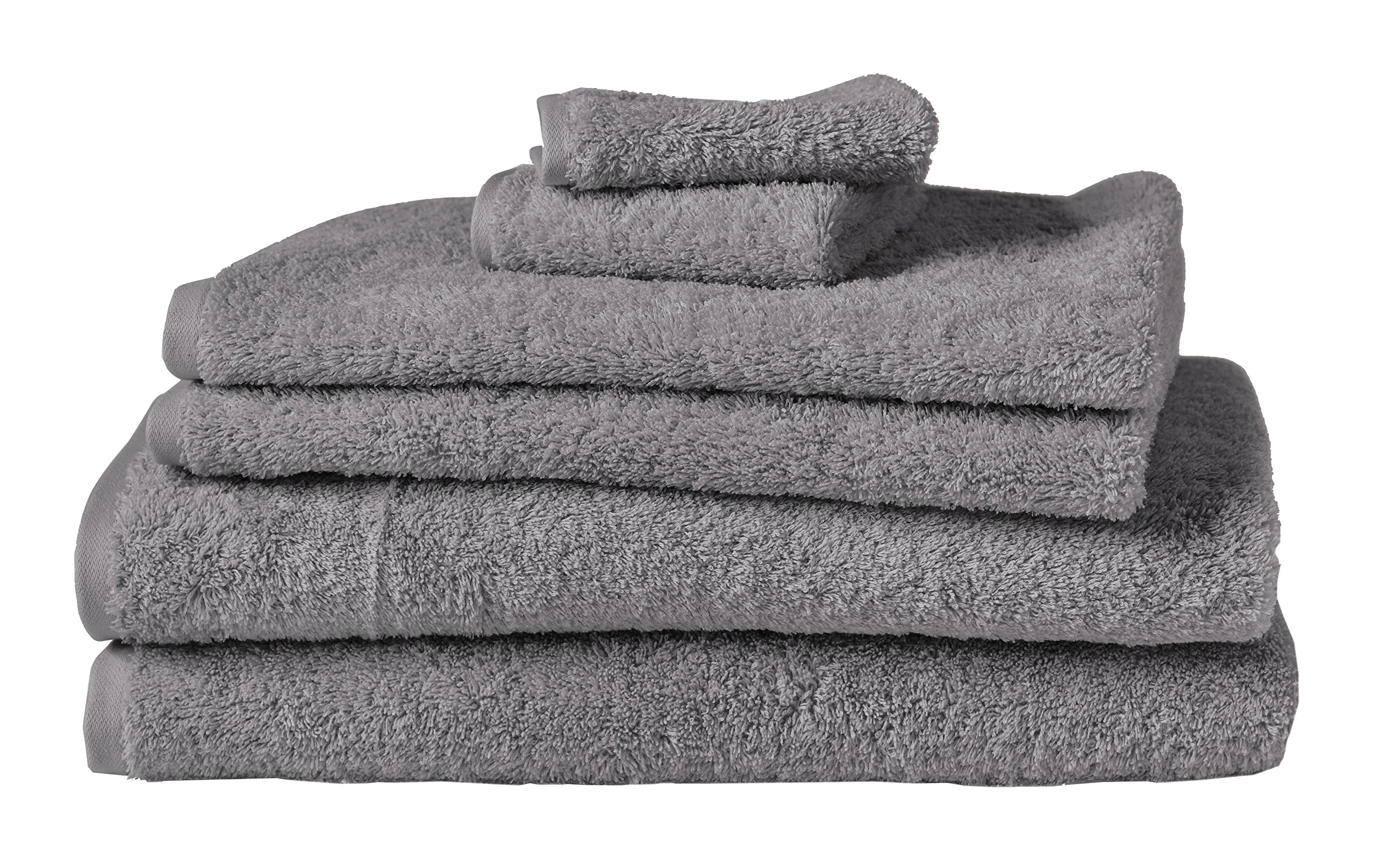 Coyuchi Cloud Loom Organic Cotton Bath Towel Set - 6 Piece Slate Gray - Ultra Soft & Absorbent Eco-Friendly Towels for Spa, Bathroom & Beach Use