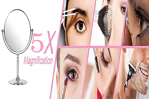 KRIVA Dual Sided Makeup Mirror 1X & 5X Magnification - Portable Folding Vanity Mirror with Stand for Bathroom, Bedroom, Dressing Table | Perfect for Makeup Application, Shaving, Skincare & Beauty Salon Use | Great Gift Idea for Women