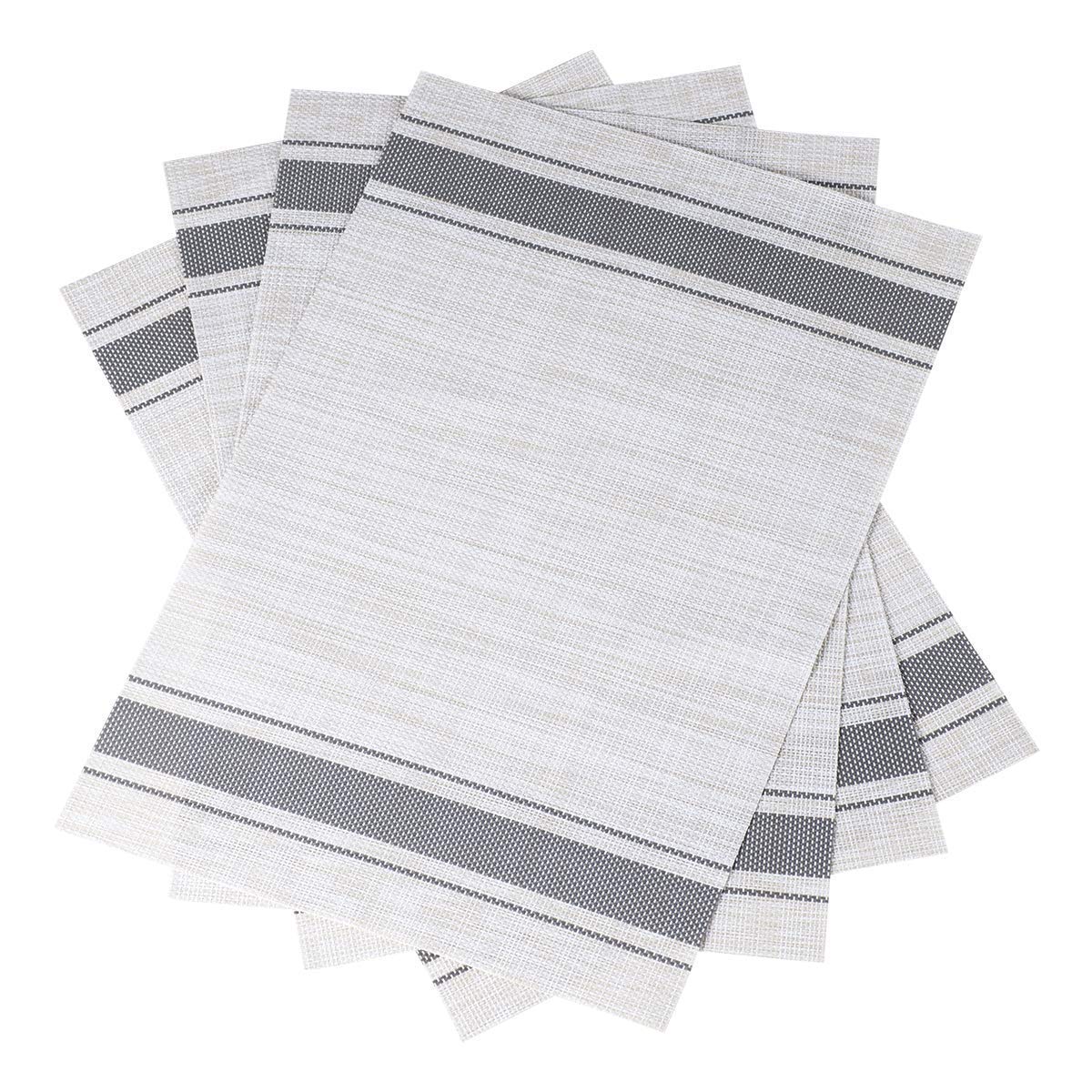 Premium Non-Slip PVC Woven Vinyl Placemats Set of 4 - Waterproof & Heat-Resistant Kitchen Table Mats for Dining, Parties & Home Decor (Grey)