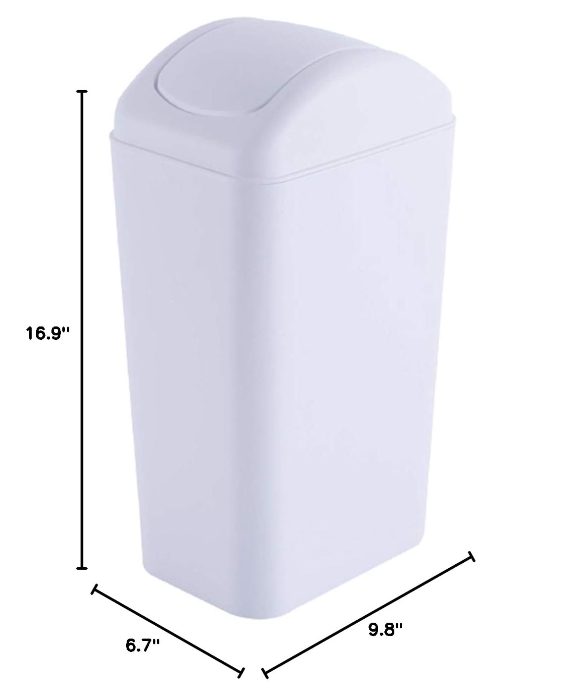 12L / 3.2 Gallon Plastic Swing Top Trash Can - Slim Space Saving Garbage Bin for Kitchen, Bathroom & Office - White Waste Basket for Small Spaces