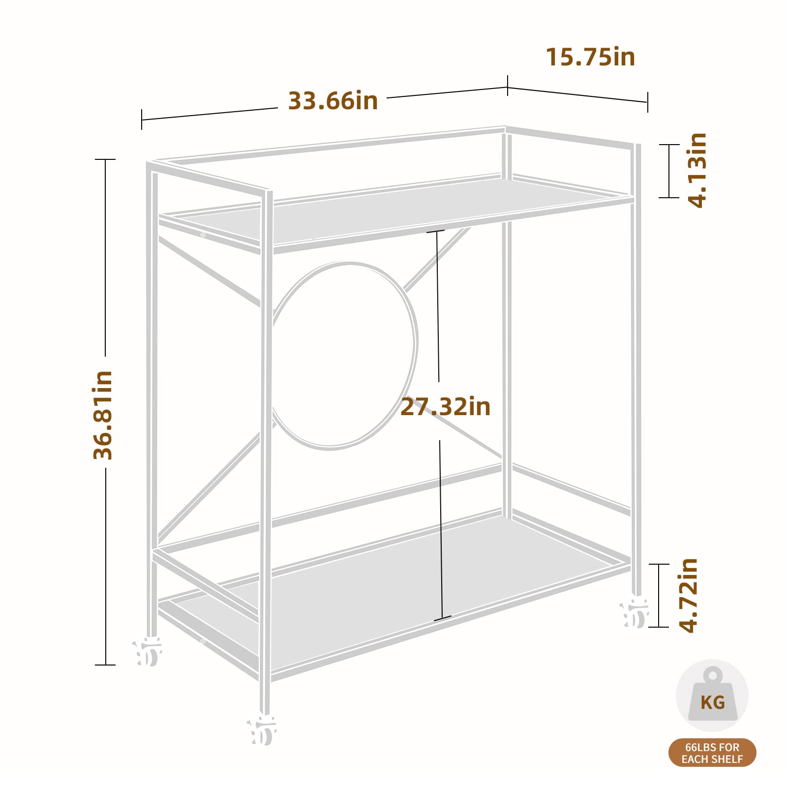 Palama Black Bar Cart for Home - Easy Assembly with Only 4 Screws, 2-Tier Rolling Snack Cart with 2 Mirrored Shelves & Lockable Wheels - Perfect for Living Room, Kitchen, or Outdoor Entertaining