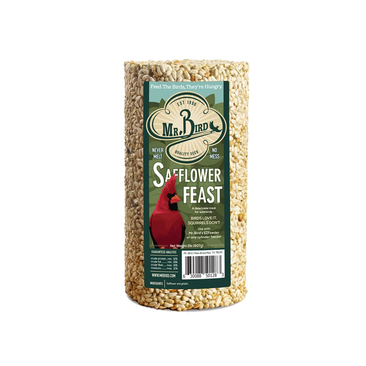 4-Pack Mr. Bird Safflower Feast Wild Bird Seed Cylinder 28oz - Premium Squirrel Resistant Wild Bird Food for Outdoor Birds | Attracts Cardinals, Finches & Songbirds | Perfect for Backyard Bird Feeders, Gardens & Nature Lovers
