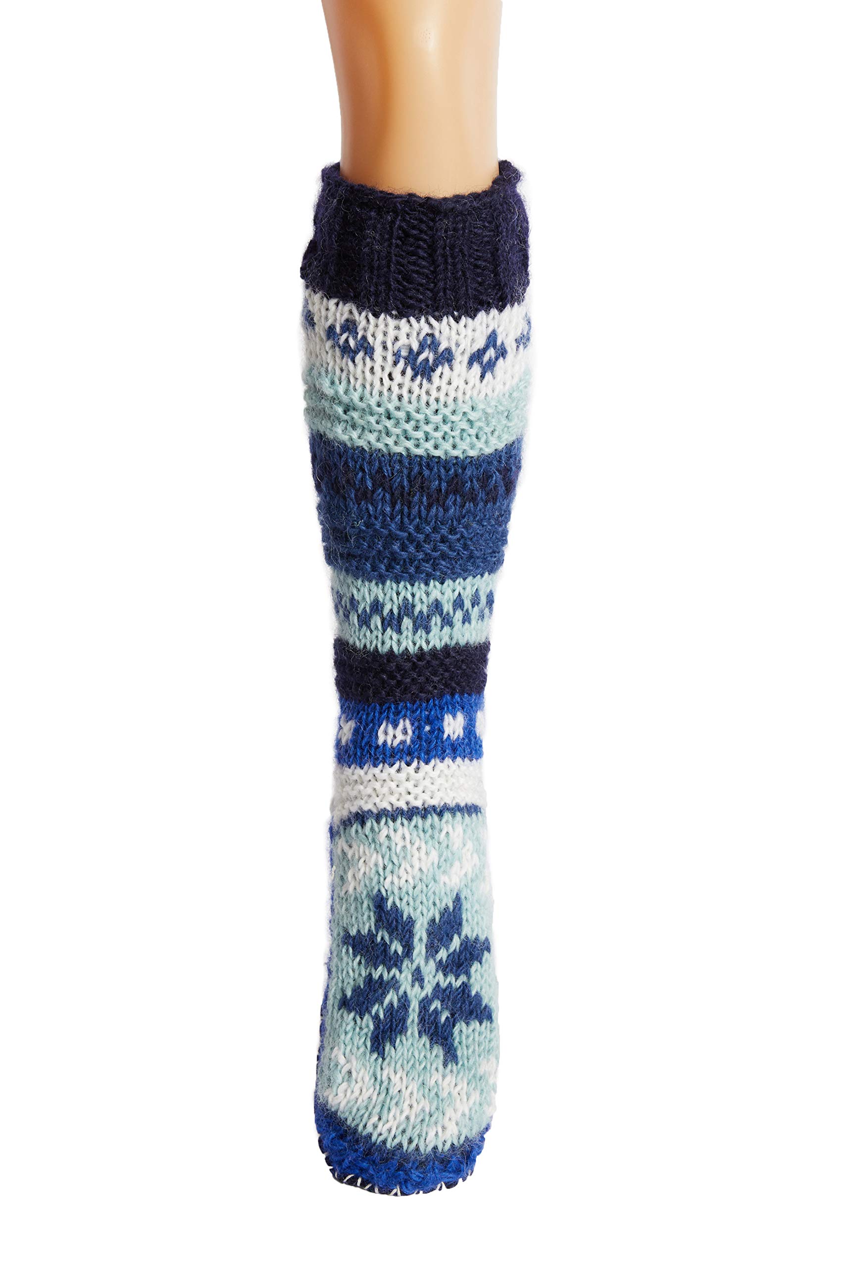 Warm Hand-Knit Tibetan Wool Socks with Fleece Lining & Anti-Slip Soles - Cozy Long Slipper Socks for Winter, Home, Yoga & Meditation Comfort