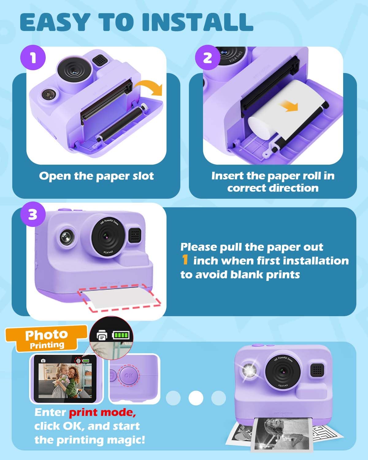 10 Pack Thermal Paper Rolls for Kids Instant Print Camera - HD Printing Receipt Paper Refill Set (SP418A) - Perfect for Birthday Parties, School Projects & DIY Photo Printing