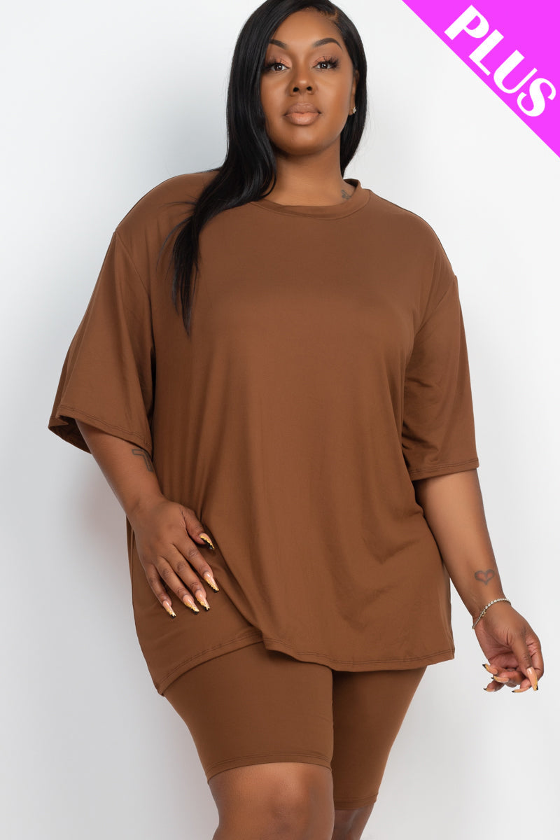 Plus Size Loose Fit Top & Biker Shorts Set for Women - Comfortable Workout Outfit for Yoga, Gym & Lounge Wear (CAPELLA)