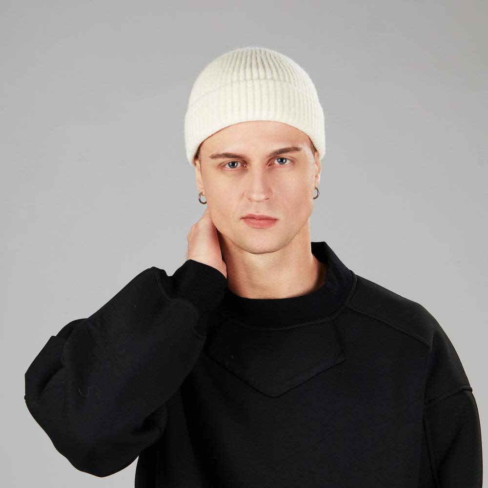 ROYBENS 4 Pack Men's Wool Fisherman Beanie Hats - Warm Winter Knit Short Watch Cap for Outdoor Activities, Skiing, Hiking & Casual Wear