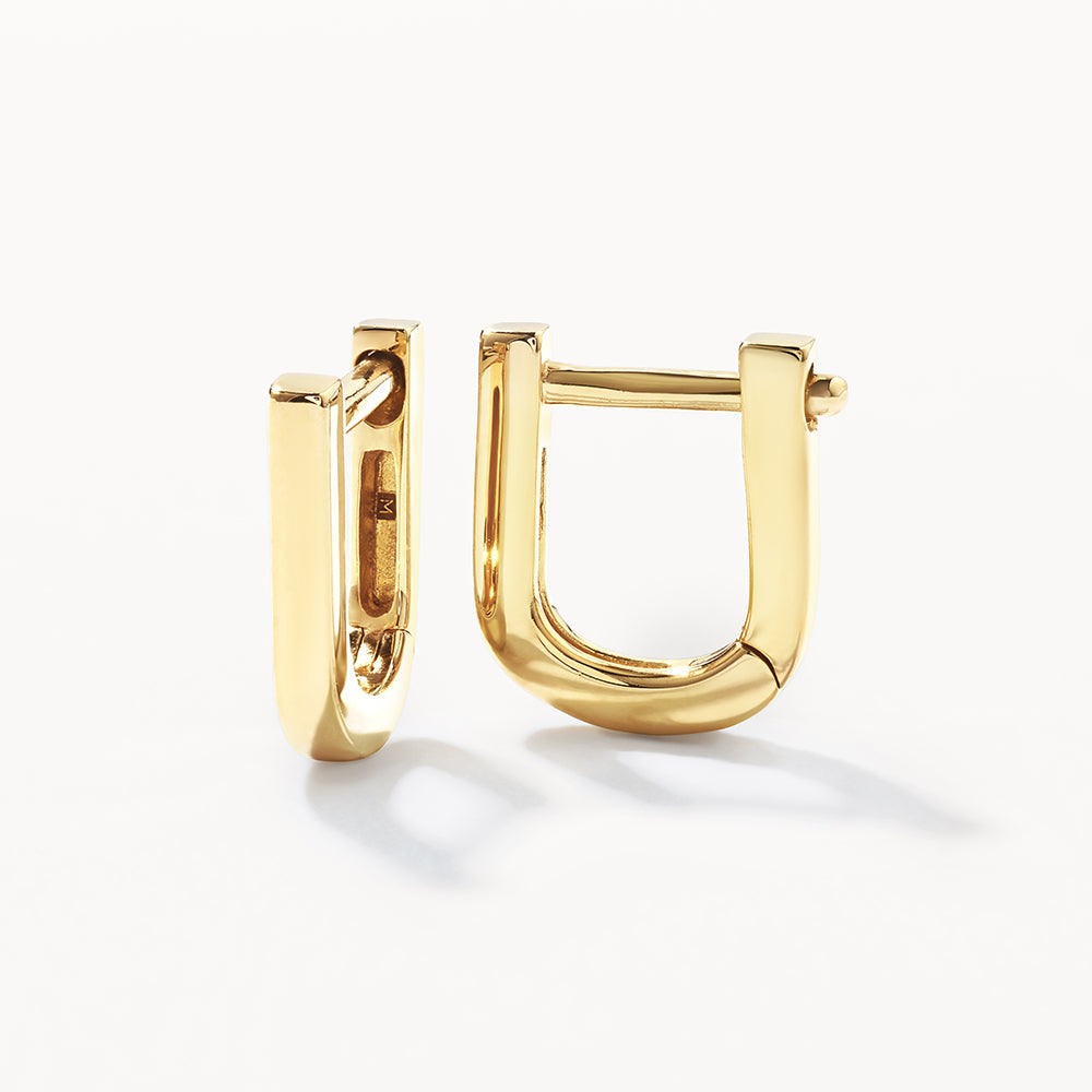 10k Gold Mini Charm Paperclip Huggie Earrings - Dainty Everyday Hoop Earrings for Women, Perfect for Work, Date Night & Gifting