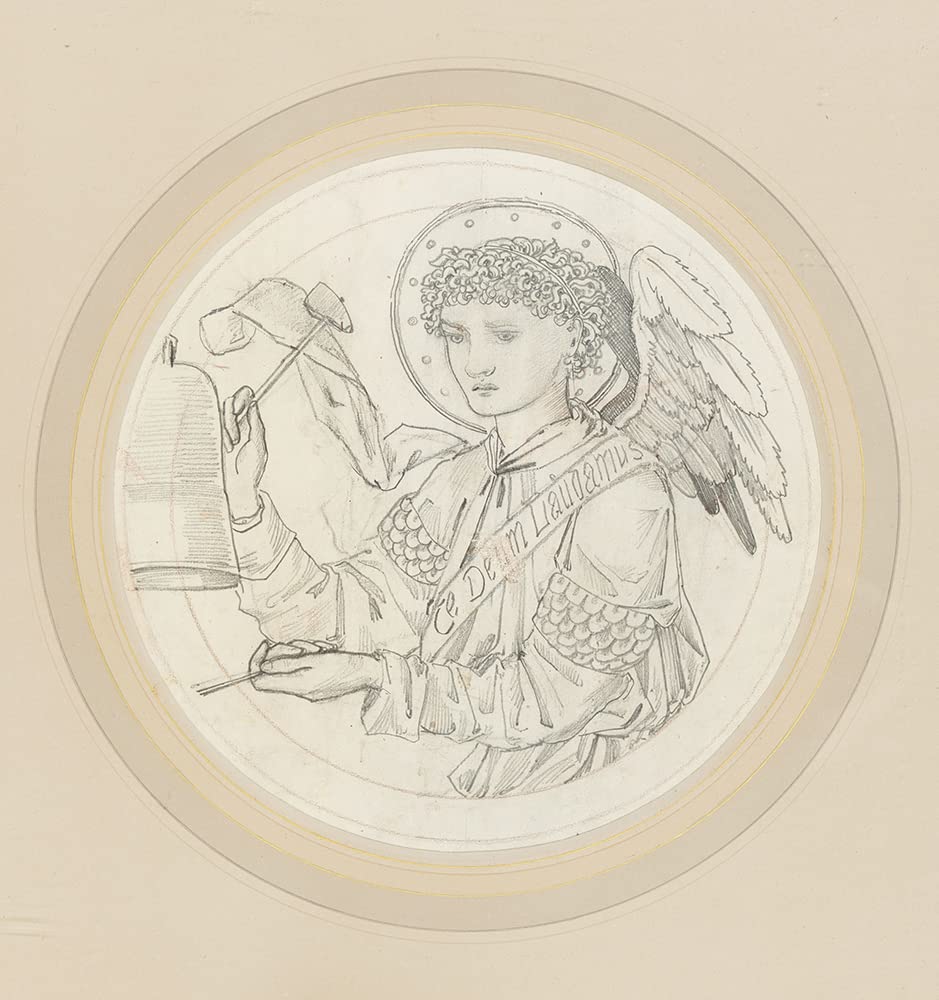 Sir Edward Coley Burne-Jones Angel Playing on Bells Art Print - 15x16 Inch Black Ornate Framed Museum Quality with Double Matting | Perfect for Home Decor, Office Wall Art & Gift Giving