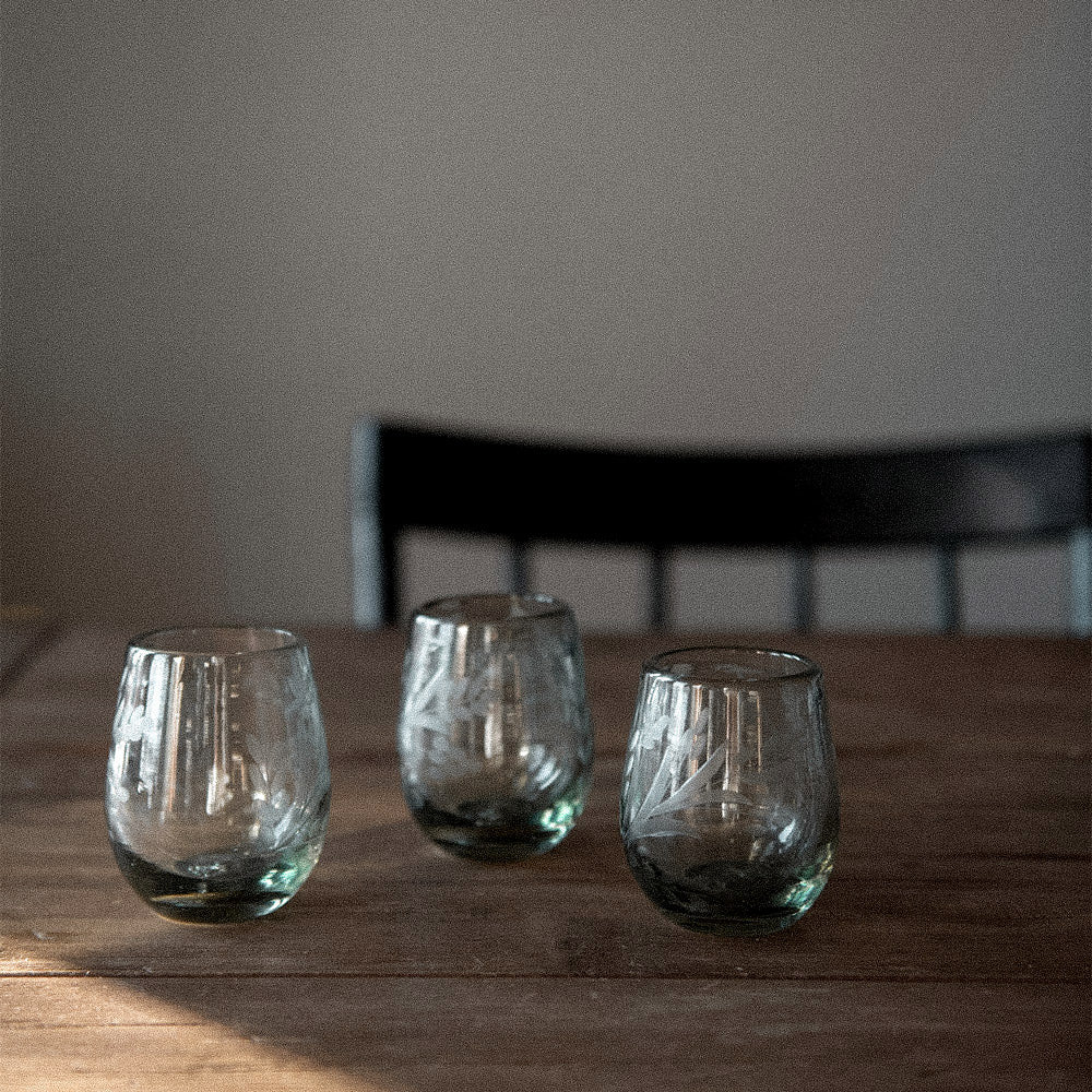 Hand-Etched Floral Recycled Glassware Set - Eco-Friendly Drinking Glasses for Cocktails, Wine & Juice - Perfect for Parties, Weddings & Home Decor