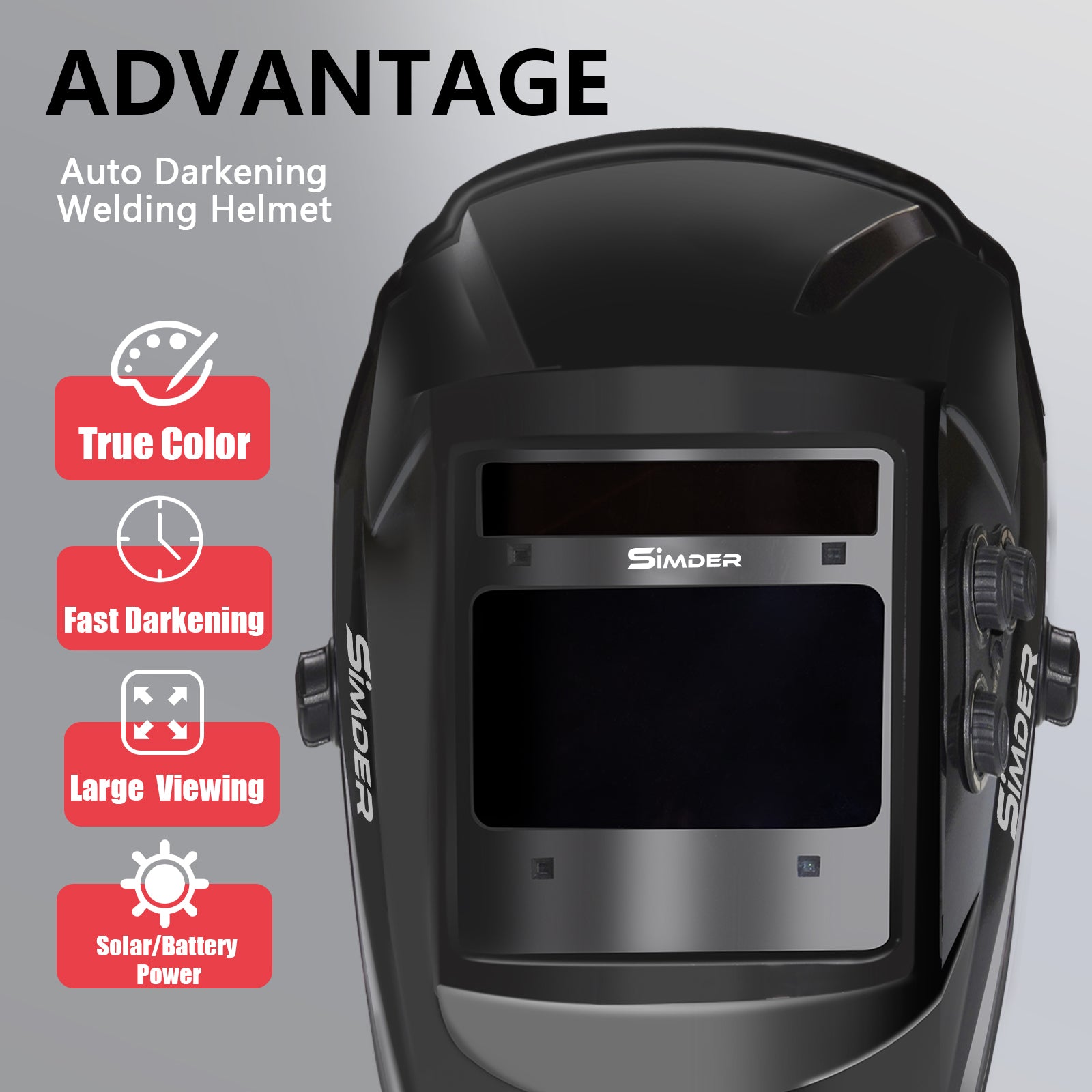 SSimder Auto Darkening True View Welding Helmet RLM 800 B - Professional Solar Powered Welder Mask with Wide Viewing Area for Arc, MIG, TIG Welding - Perfect for DIY Projects, Metal Fabrication & Industrial Use