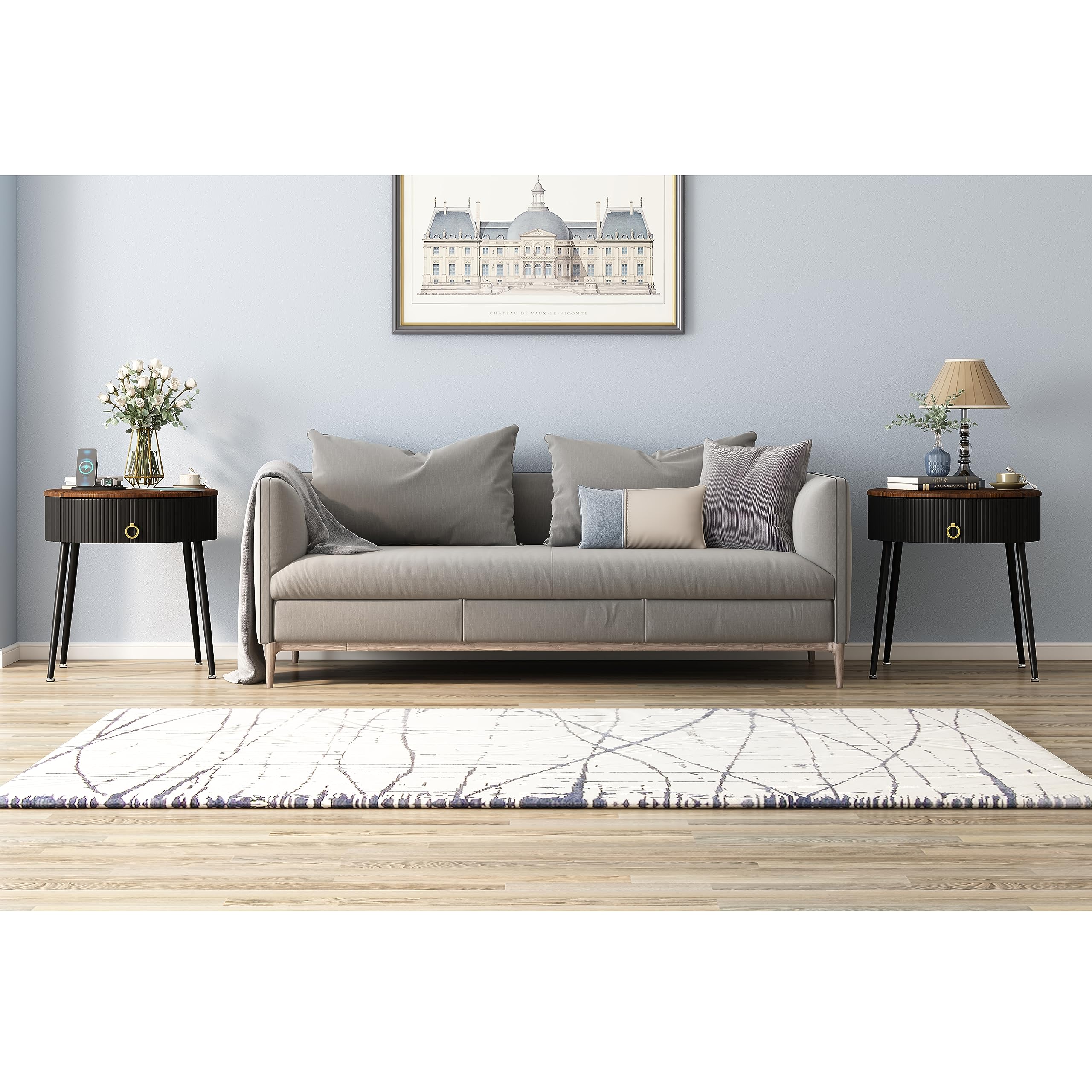 2-Piece Round Side Table Set with Drawer - Modern Nightstand for Bedroom, Living Room, Office & Dorm - Rustic Brown & Black End Tables for Small Spaces | Perfect for Reading Nook, Guest Room & Apartment Decor