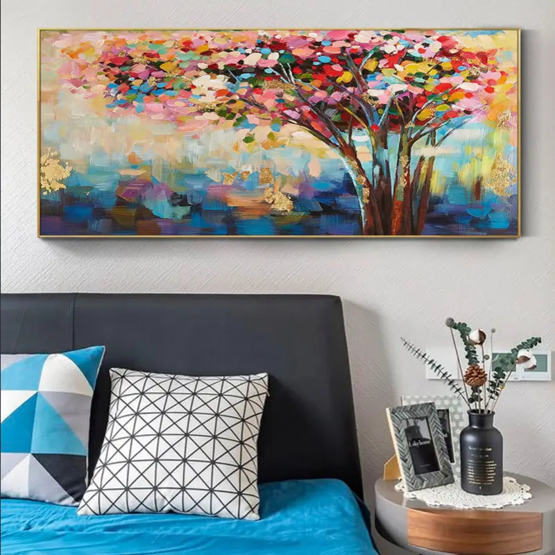 Flower and Tree Painting #FT004 - Handmade Canvas Art for Home Decor, Living Room, Bedroom & Office Wall Art