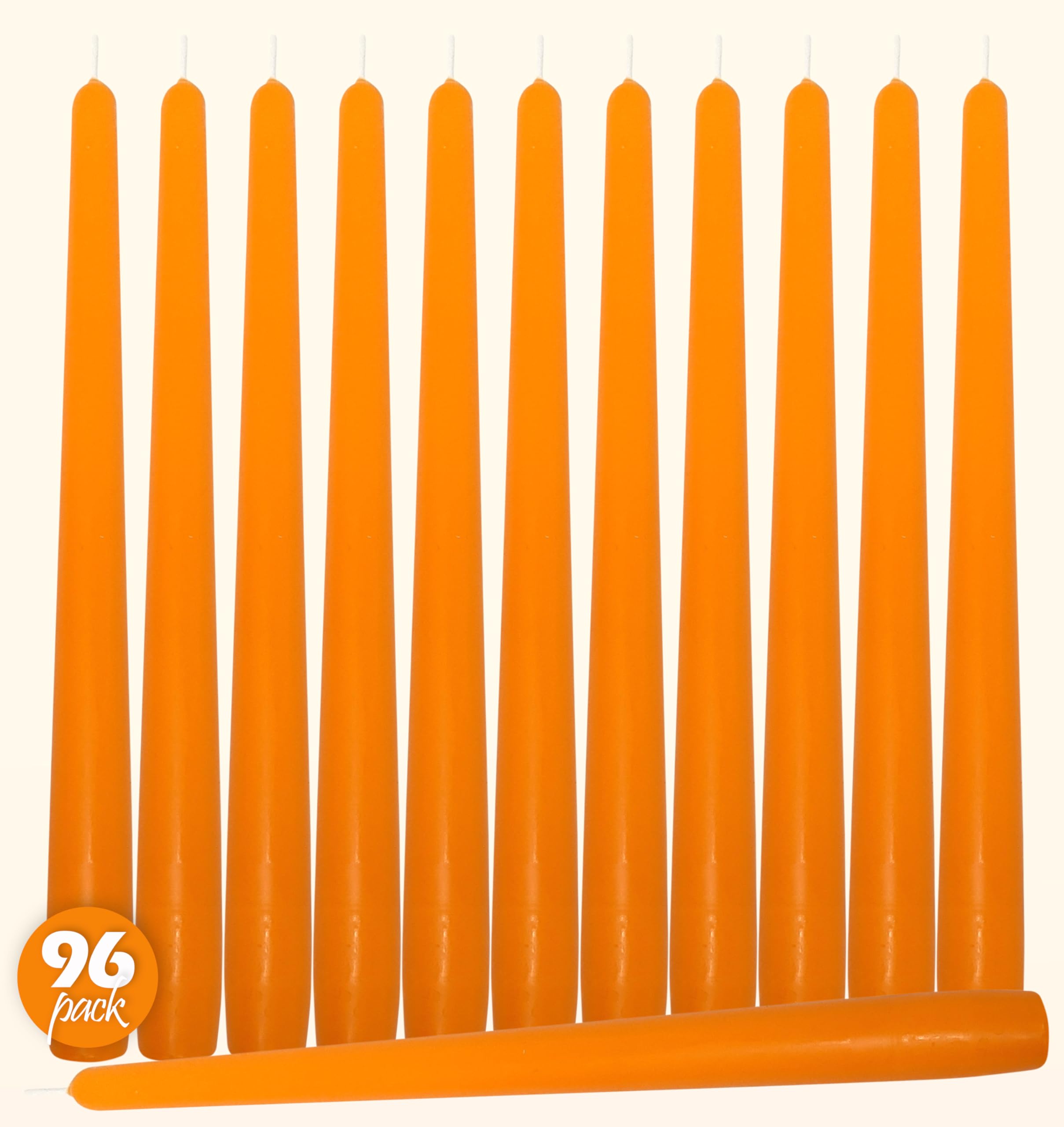 Hyoola 12 Inch Orange Unscented Dripless Taper Candles - 96 Pack Bulk for Weddings, Dining & Home Decor - Long Lasting 10 Hour Burn Time