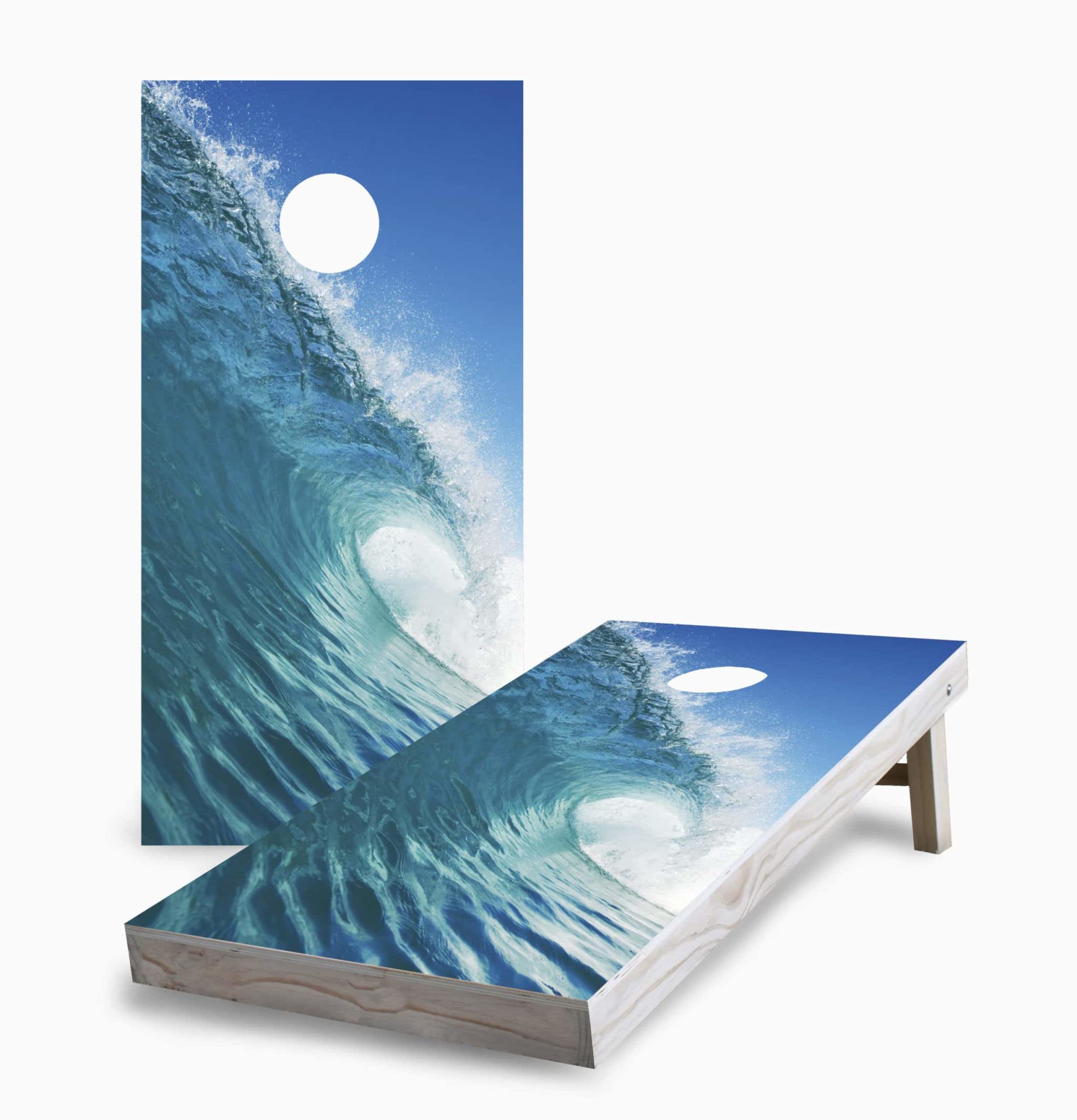 Skip's Garage Wave Surfing Cornhole Set - Regulation Size Custom Cornhole Boards with 8 Bags - Perfect for Beach Parties, Backyard BBQs & Tailgating Events