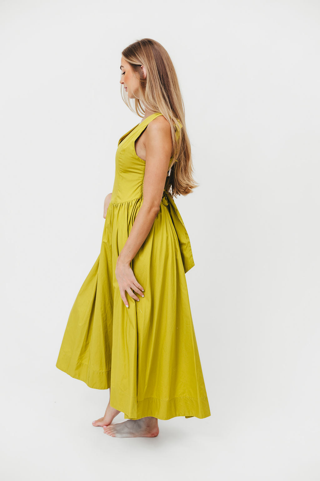 Cece 100% Cotton Maxi Dress with Bow Detail - Flowy Womens Summer Dress in Lemon Grass for Beach Vacation, Garden Party & Casual Outings