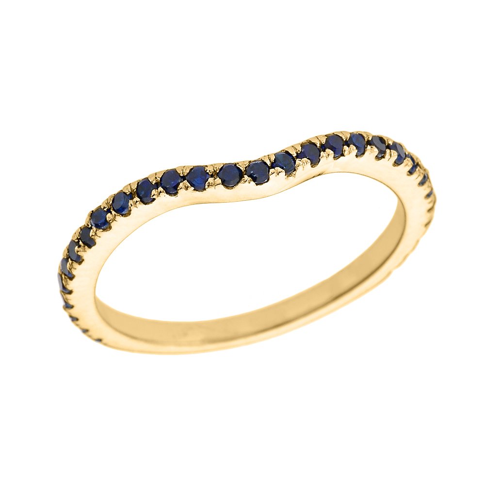 14K Yellow Gold Chevron Stackable Blue Cubic Zirconia Wedding Band Ring for Women - Perfect for Bridal Jewelry, Anniversary Gifts & Everyday Fashion Accessories