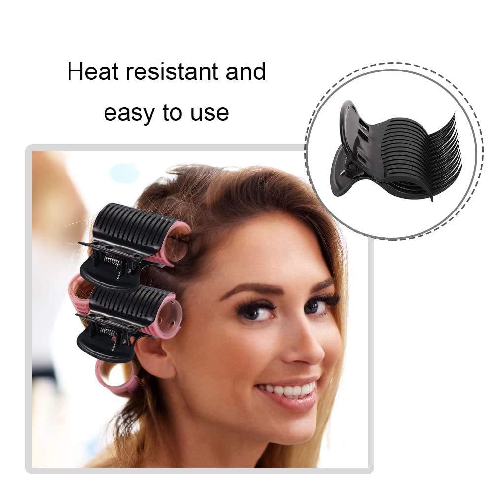 12 Pcs Heat Resistant Plastic Hair Roller Clips - Lightweight Curler Claw Clips for Salon & Home Use - Durable Replacement Rollers for Curling, Styling & Hair Care (Black)