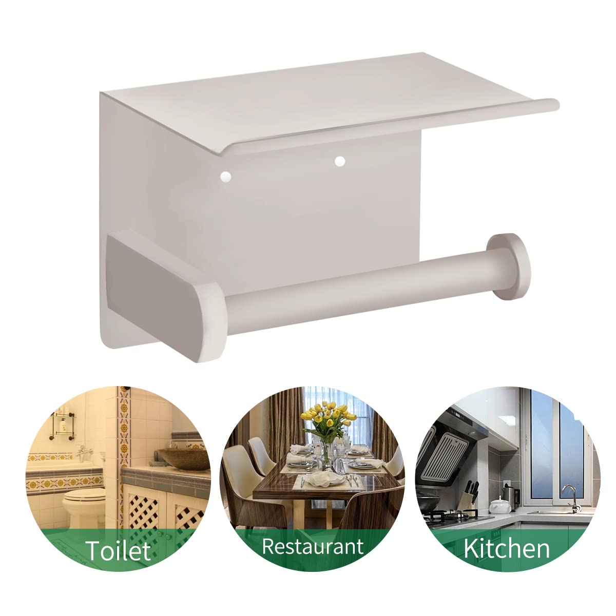 VAEHOLD Self-Adhesive Toilet Paper Holder with Phone Shelf - SUS 304 Stainless Steel Wall Mounted Bathroom Tissue Roll Holder - Rustproof & Waterproof Design - Beige - Perfect for Small Bathrooms, Powder Rooms & RVs