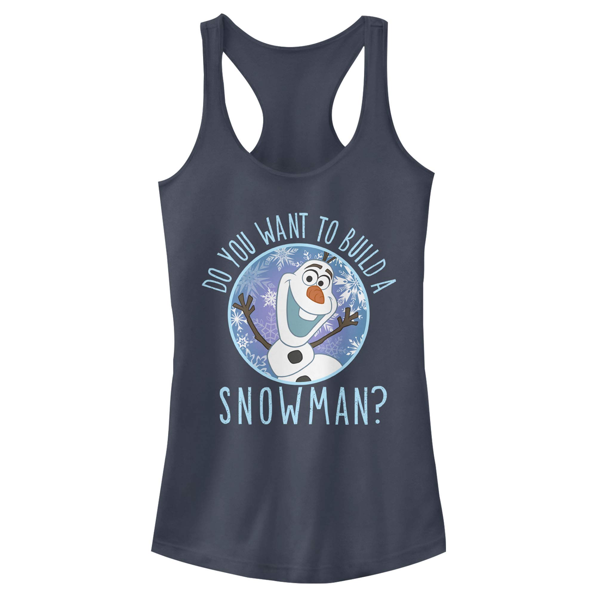 Women's Frozen Build a Snowman Slim Fit Scoop Neck Racerback Tank Top - Disney Inspired Casual Summer Tee for Theme Parks, Movie Nights & Christmas Parties