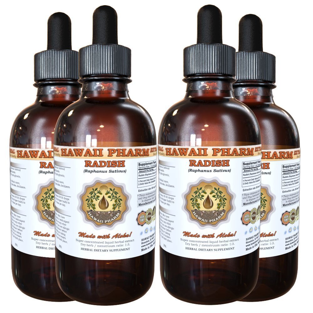 Organic Radish (Raphanus Sativus) Liquid Extract & Sprouting Seeds Tincture - Herbal Supplement for Digestion & Detox - Made in USA by Hawaii Pharm - 4x4 fl.oz - Perfect for Smoothies, Teas & Natural Wellness Routines
