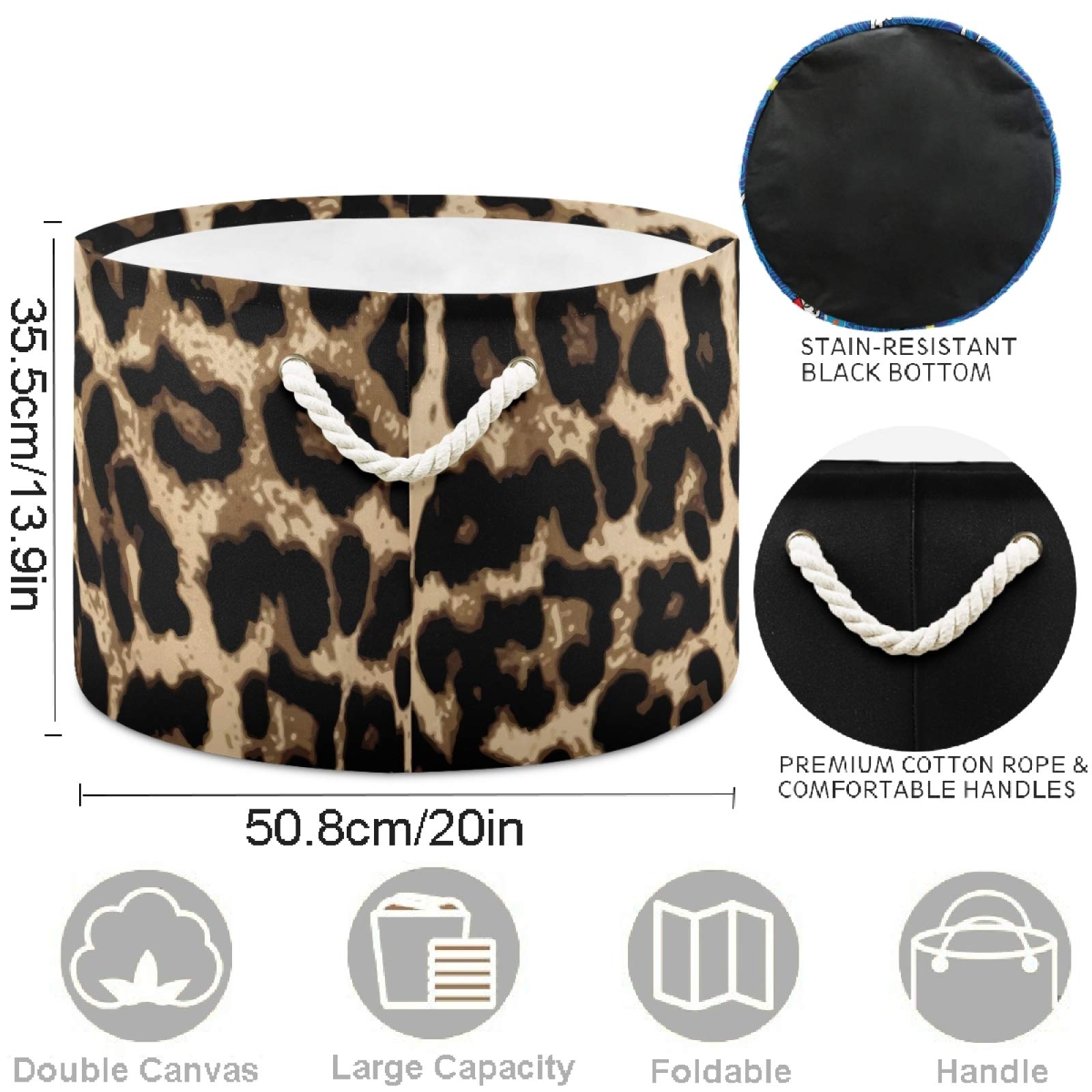Visesunny Cool Leopard Print Collapsible Fabric Laundry Basket - Multi-Purpose Storage Bin for Clothes, Toys & Organizing - Perfect for Bathroom, Bedroom, Nursery, Closet & Office Organization