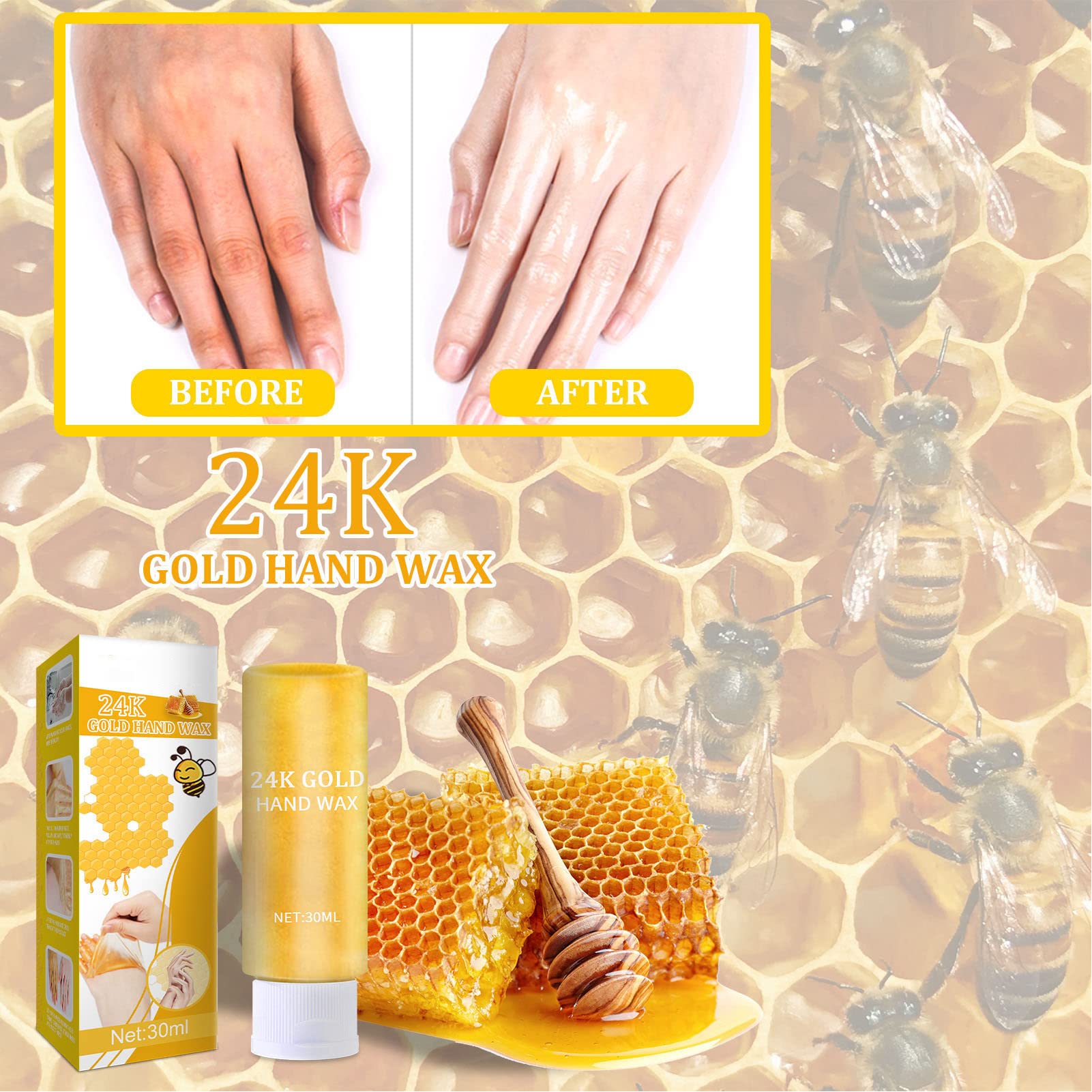 FILFEEL 30ml 24K Gold Hand Wax Mask - Milk & Honey Exfoliating Peel Off for Whitening, Moisturizing & Nourishing Dry Hands - Perfect for Spa, Salon & At-Home Hand Care Routine