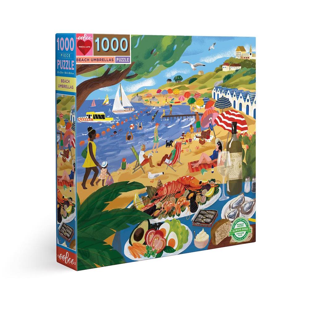 eeBoo Beach Umbrellas 1000 Piece Jigsaw Puzzle - Colorful Wonky Design for Adults & Teens - Perfect for Family Game Night & Relaxation