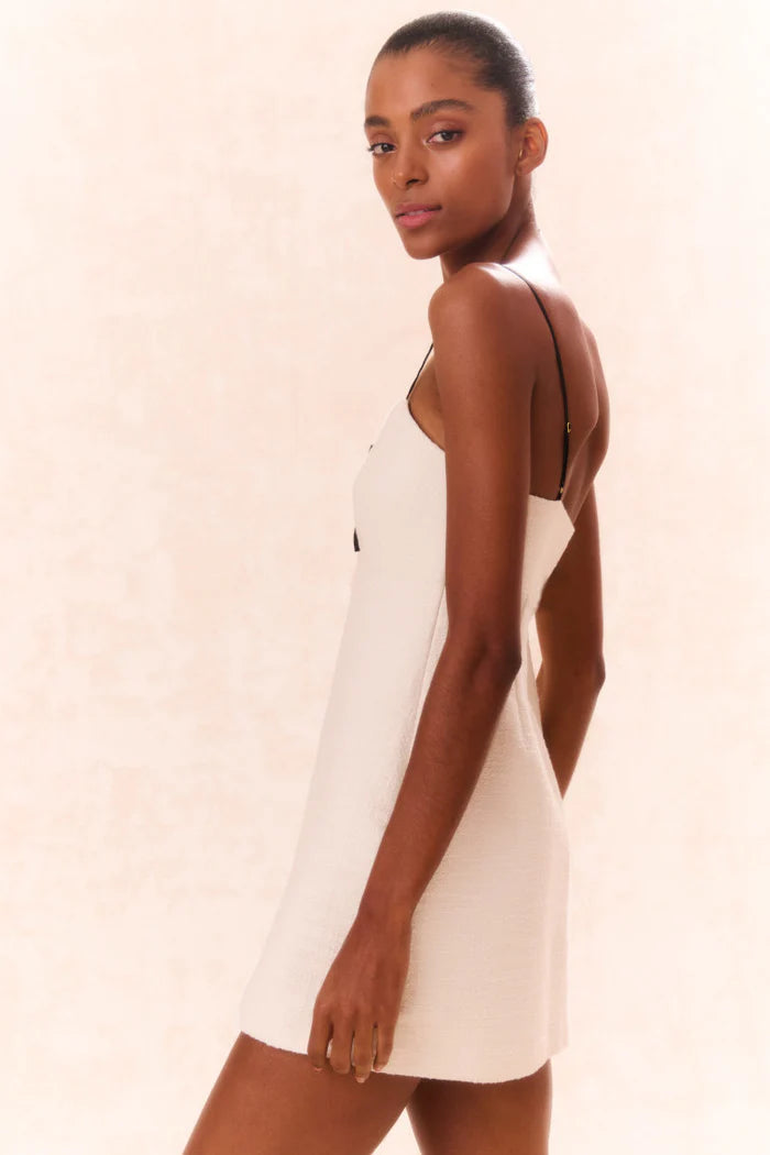 Adelaide Tweed Mini Dress in Cream | Vintage-Inspired A-Line Skirt Dress for Women | Perfect for Cocktail Parties, Date Nights & Office Wear