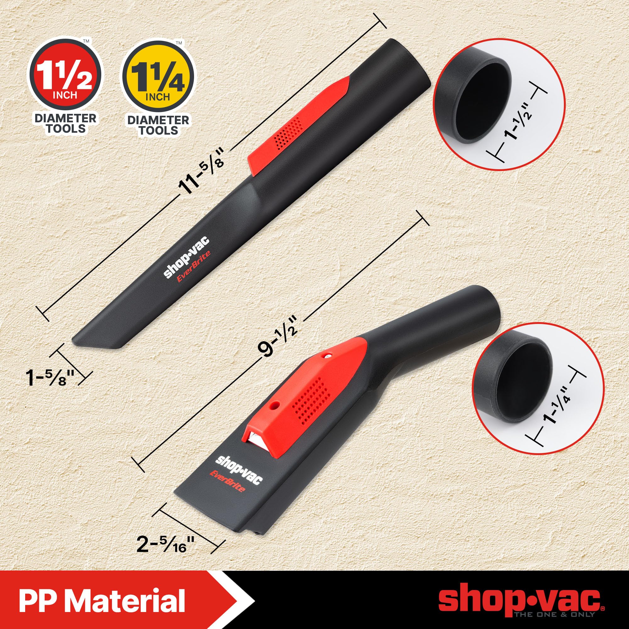 LED Lighted Shop-Vac Nozzle Kit - 4-Piece Air-Powered Vacuum Attachment Set with 1-1/2