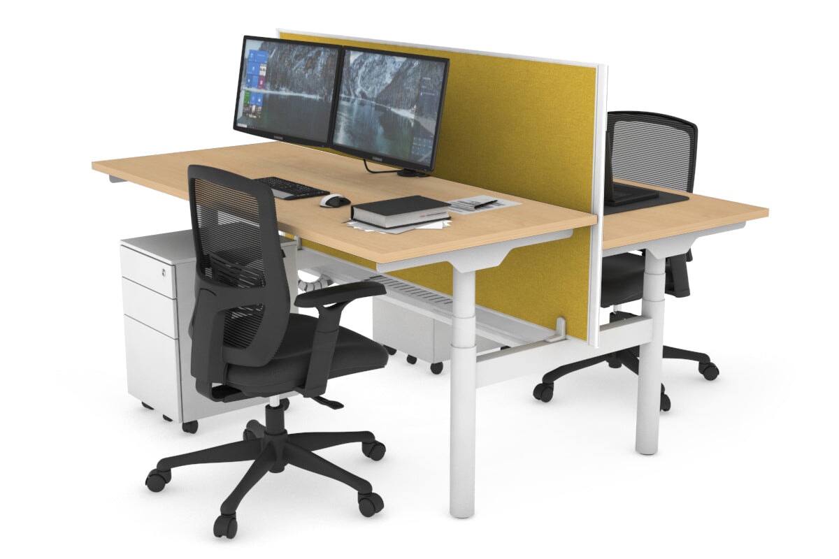 Flexi Premium Height Adjustable 2-Person H Bench Workstation - White Frame [1800L x 700W] - Ideal for Office, Home Workspace & Collaborative Environments