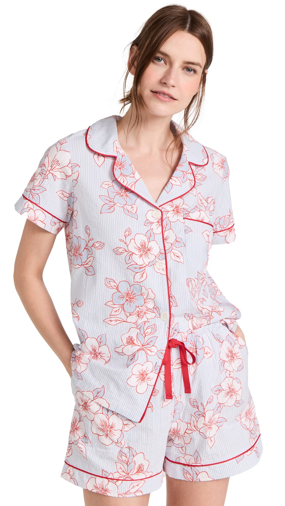 BedHead Pajamas Women's Short Sleeve Classic Shorty PJ Set - Courtyard Blooms Floral Print Sleepwear, Lounge Pajama Set for Women, Perfect for Sleepovers, Relaxing at Home & Summer Nights