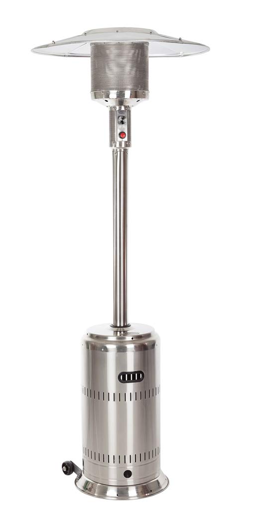 Fire Sense 01775 50,000 BTU Stainless Steel Patio Heater with Wheels & Electronic Ignition - Portable Outdoor Propane Heater for Backyard, Deck, Restaurant & Garden Parties