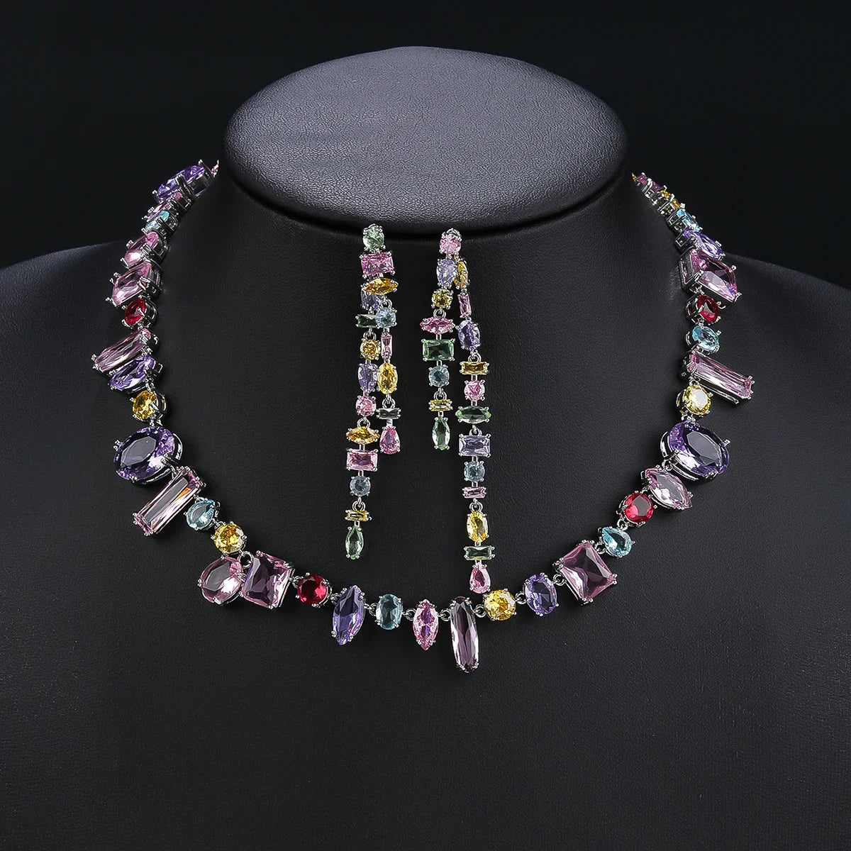 Elegant CZ Cubic Zirconia Jewelry Set for Women - Necklace & Earrings Wedding Party Accessories | Perfect for Bridal, Prom, Evening Events and Special Occasions