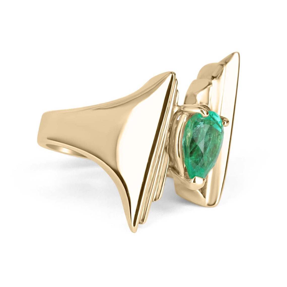 2.80 Carat Pear Cut Emerald Solitaire Ring in 14K Gold - Vintage Geometric Statement Jewelry for Women, Perfect for Weddings, Anniversaries & Special Occasions