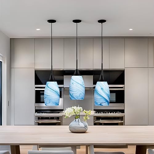 Viinew 3-Pack Mini Blue Marble Glass Pendant Light - 4.72