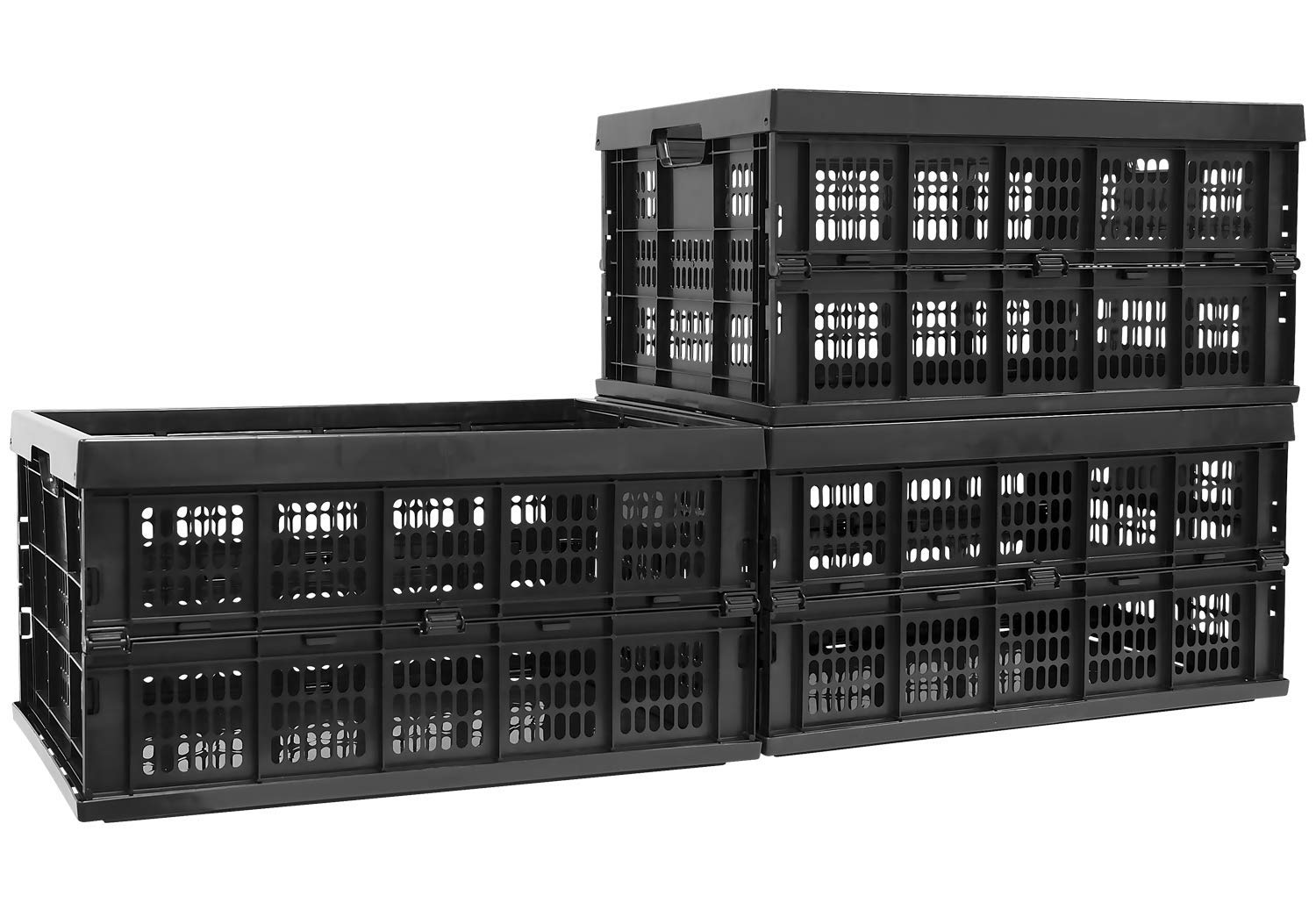 Work-It! Collapsible Milk Crates - 49L Stackable Storage Bins (Set of 3) Foldable Plastic Crates for Home, Office & Warehouse Organization