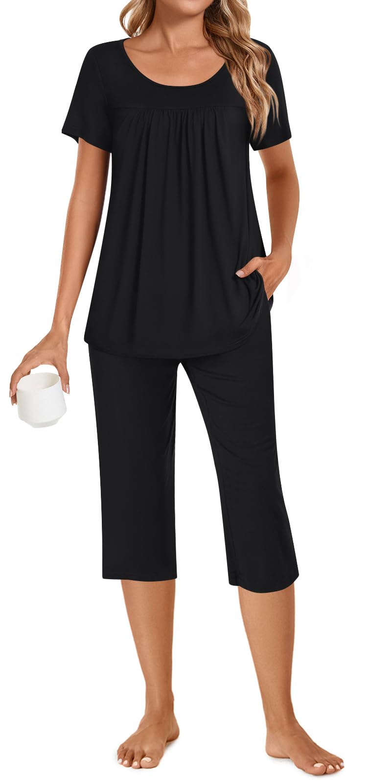 POPYOUNG Women's Summer Pajama Sets - 2 Piece Loungewear with Pockets, Soft Sleepwear for Women | Comfy Nightwear for Home, Travel & Relaxation