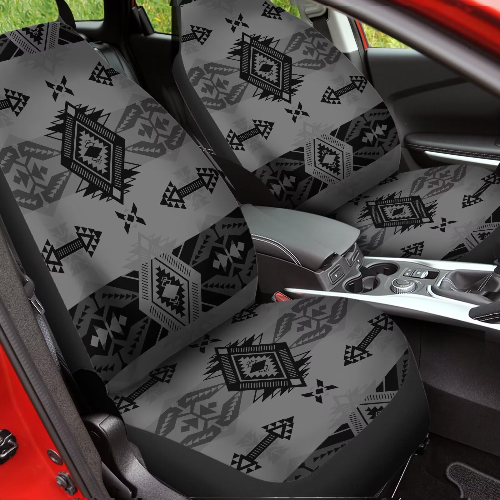 Bulopur Grey Aztec Southwest Print Car Seat Covers Set of 2 - Universal Fit for Cars, Trucks & SUVs | Interior Accessories & Seat Protectors | Perfect for Road Trips, Daily Commutes & Adventure Travel